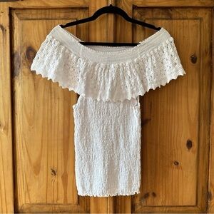 Giocam White Off The Shoulder Summer Vacation Ruffle Top 100% Cotton - Large